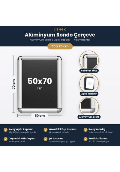 30 Adet B2 Alüminyum 50x70 Rondo Çerçeve 50 x 70 CM