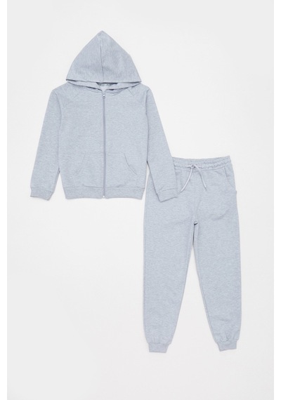 Fullamoda Kapüşonlu Fermuarlı Unisex Çocuk Eşofman Takımı 25mcck4584131778-gri Gri