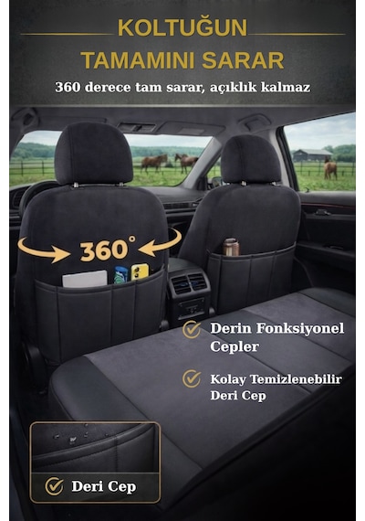 Edition Serisi Tay Tüyü Kumaş Universal Oto Koltuk Kılıfı Tam Set Füme