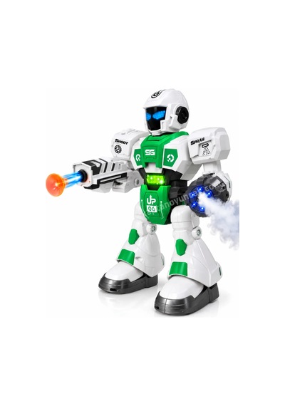 Uzaktan Kumandalı Akıllı Robot Vantuz Ve Su Topu Atabilen Sesli Işıklı Robot Oyuncak - Yeşil