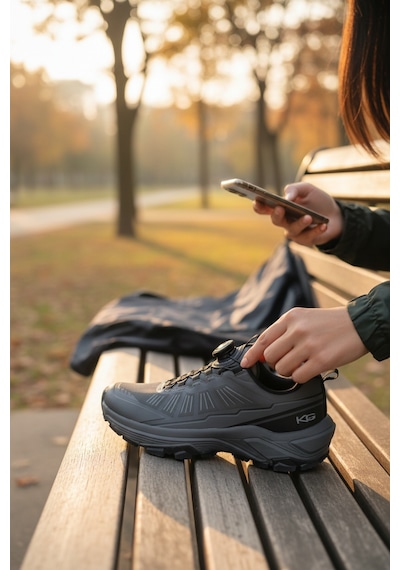 Enoch Erkek Mekanizmalı Bağcık Outdoor Ayakkabı - Akıllı Kilit Trekking Botu Füme