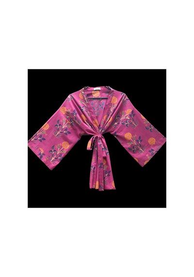 Lila Mare İthal Hint Kumaşlı Handmade %100 Pamuk Özel Tasarım Kimono Renkli Renkli