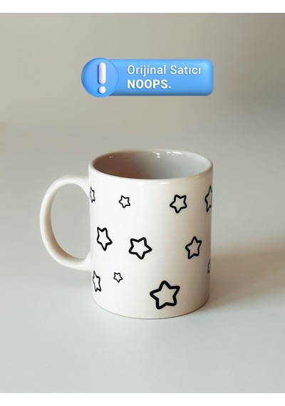 Yıldız Desenli Kupa Bardak Seramik Kahve Mug Beyaz