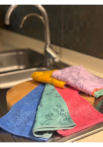 3 Adet Microfiber Çiçek Desenli Mutfak Temizlik Bezi 30 30 Leke Tutmaz Koku Yapmaz Diğer