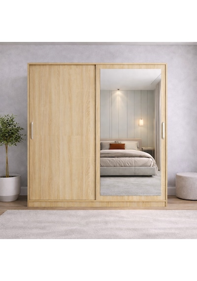 Osvin Tamamı Mdf Sürgü Kapaklı Dolap Gardırop Meşe 160 Cm