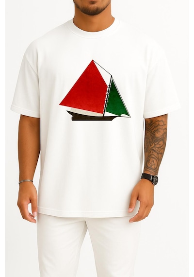 Bahriyeli Collection Oversize Gaza Flotilla Raid Ship To Gaz Göğüs Tasarımlı Unisex T-shirt Beyaz Bahriyeli Collection Oversize Gaza Flotilla Raid Ship To Gaz Göğüs Tasarımlı Unisex T-shirt Beyaz
