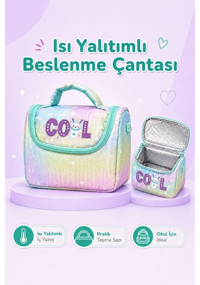 Yeni Sezon Co L Model 3 Lü İlkokul Çanta Seti Sırt Çantası + Beslenme Çantası + Kalemlik Yeşil