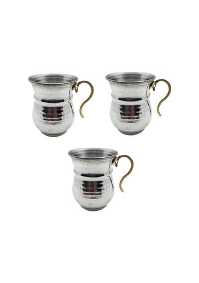 3 Adet Krom Kulplu Ayran Bardağı %100 Paslanmaz Boy:10cm Çap:8cm Gümüş