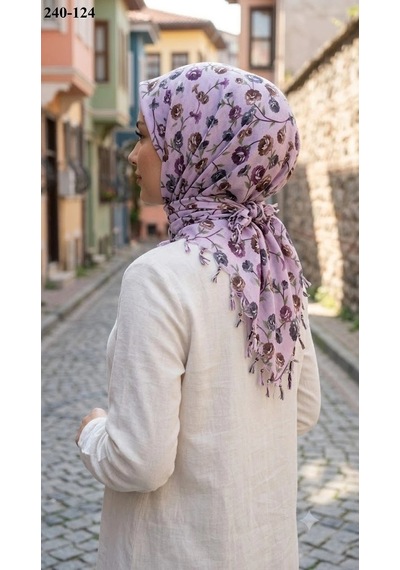 Dolce Cotton Desenli Sökme Boncuklu Eşarp 240-124 Çok Renkli