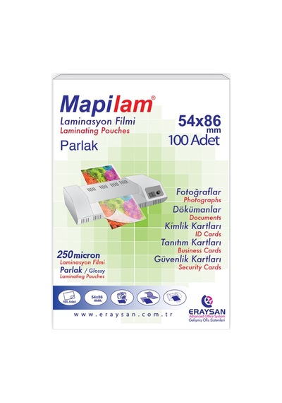 Mapilam 250 Mic. Parlak Laminasyon Filmi Kredi Kartı 54 x 86 CM 100'lü