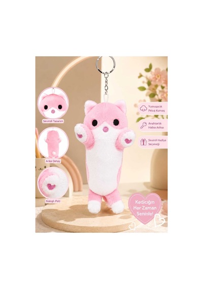 Sevimli Peluş Kedi Anahtarlık Ve Çanta Aksesuarı Pembe Pembe