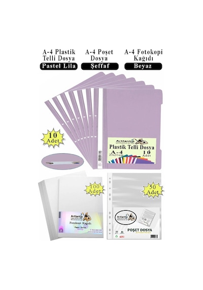 Telli Dosya Plastik A4 10 Lu Poşet Dosya 50 Li A4 Fotokopi Kağıdı 100 Adet 1 Paket Ekonomik Kaliteli Şeffaf Kapak Dosya Diğer