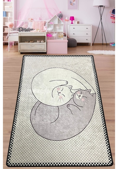Katt Makinede Yıkanabilir Kaymaz Taban Leke Tutmaz Dijital Çocuk Halısı Renkli