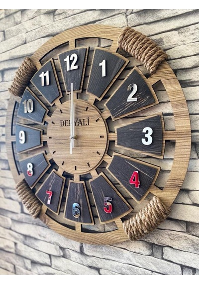 Ahşap Duvar Saati 50 Cm Siyah