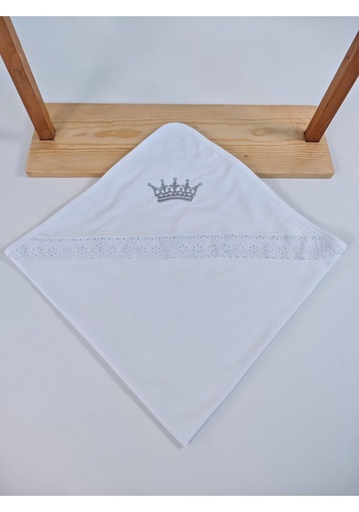 Ekru %100 Pamuklu Bebek Battaniyesi Nakışlı Kız / Erkek Puset Örtüsü Hediyelik Yenidoğan 85x85cm Ekru