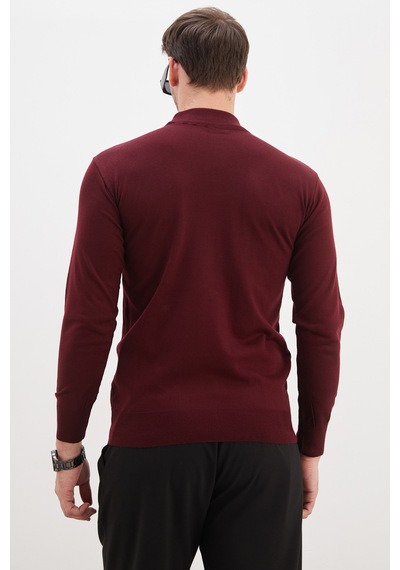 Fullamoda Basic Dik Yaka Regular Fit Triko Kazak Mürdüm
