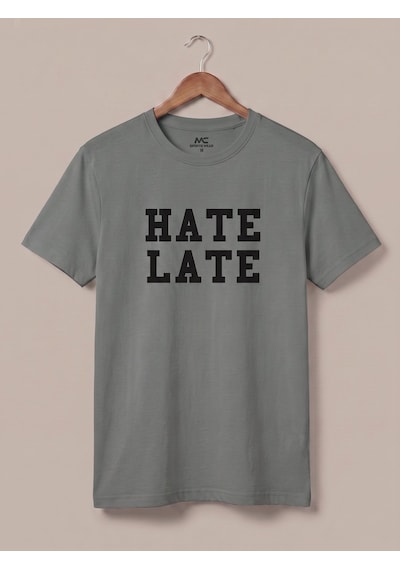 Maccali Erkek Haki Hate Late Baskılı Bisiklet Yaka Bol Kesim Tişört