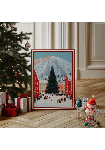 Vintage Noel Köyü Duvar Sanatı, Şenlikli Tatil Baskıları
