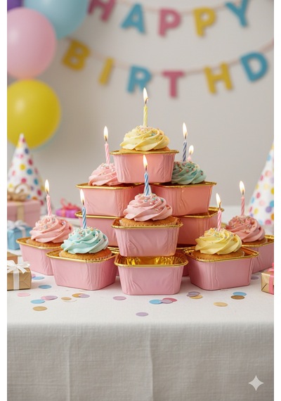 Pembe Cupcake Kapsülü İçi Metalize Gold 25'li - Pasta Ve Kek Sunum Kapsülü Diğer