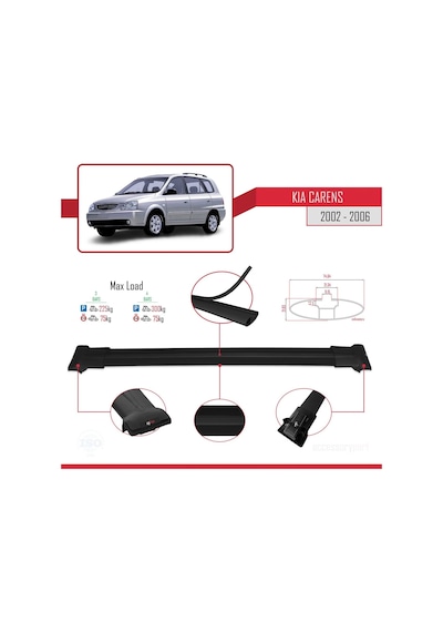 Kia Carens 2002-2006 Arası İle Uyumlu Fly Model Ara Atkı Tavan Barı Siyah 3 Adet Bar