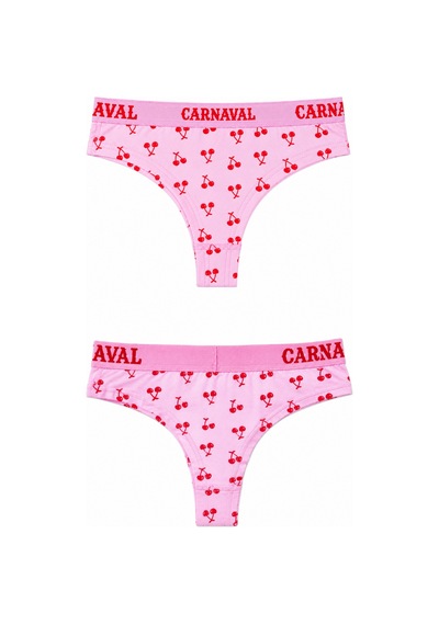 Carnaval Socks Kiraz Desenli Kadın Brazilian Külot Pamuklu Likralı Pembe Çok Renkli