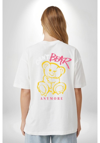 Artık Katlan Beyaz Oversize Unisex Ön Ve Sırt Baskılı Tişört Beyaz