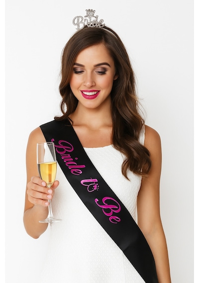 Bride To Be Bekarlığa Veda Kuşak Siyah Saten Üstüne Fuşya Pembe Renkli Parti Kuşağı Diğer
