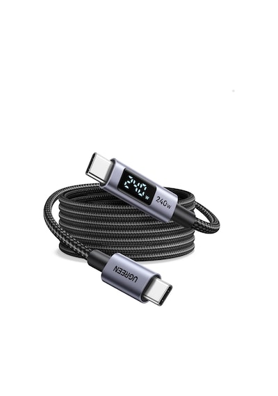Ugreen Usb-c To Ubb-c 240w Dijital Göstergeli Örgü Hızlı Şarj Kablosu, 1m, Siyah, 65866