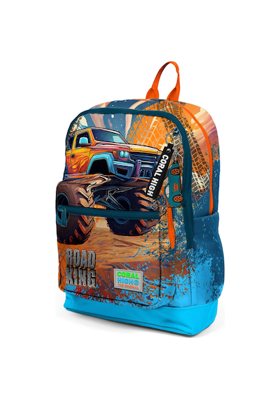 Coral High Kids Mavi Turuncu High Wheels Truck Desenli Dört Bölmeli Okul Sırt Çantası 23778 Turuncu