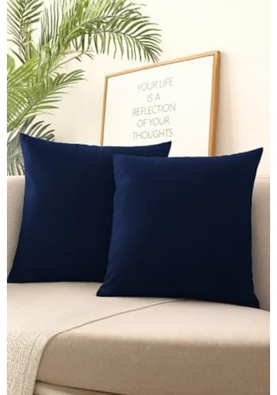 Vor Perde Kırlent Kılıfı 4 Lü Set - Gizli Fermuarlı - Kadife Dokulu Lacivert 43 X 43 Çok Renkli