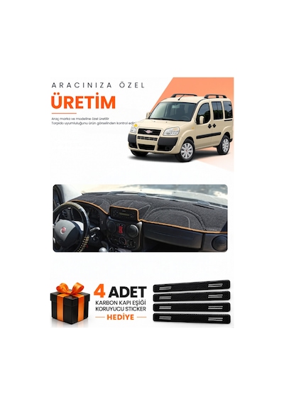 Fiat Doblo Airbagli Küçük Ekran 2007-2015 Torpido Kılıfı - Siyah Kahverengi