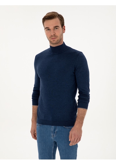 Cacharel İndigo Slim Fit Pamuk Karışımlı Yarım Balıkçı Yaka Triko Kazak Mavi