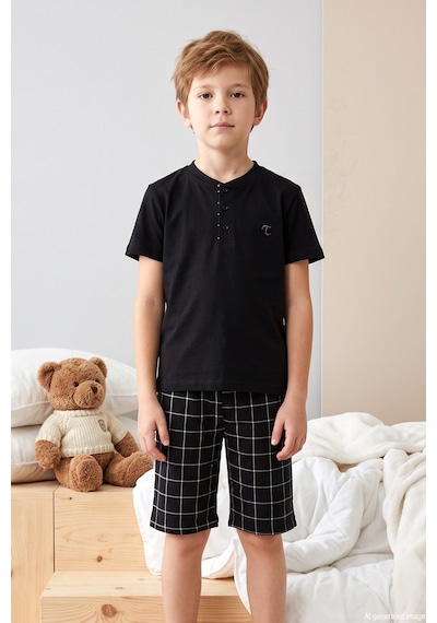Remsa Genç Erkek Çocuk Kısa Kol Şortlu Pijama Takımı 4367 Siyah01