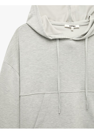 Koton Modal Kumaş Uzun Kollu Kanguru Cepli Kapüşonlu Oversize Sweatshirt Gri 7wak10228ek