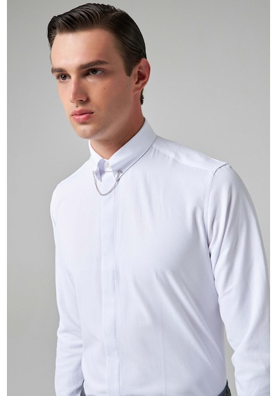 Twn Slim Fit Beyaz Armürlü Gömlek 3ef0221022939 Beyaz