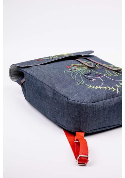 Fabric Craft Bag Sırt Çantası Kot Kumaş Nakışlı Astarlı 38x40 Cm Kot