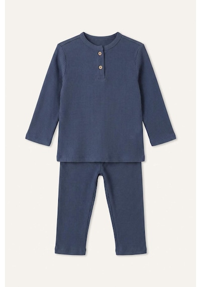 Defacto Fitilli Kaşkorse Uzun Kollu Pijama Üstü Uzun Pijama Altı 2li Pijama Takımı Erkek Bebek I1314a526auın231 İndigo-ın231