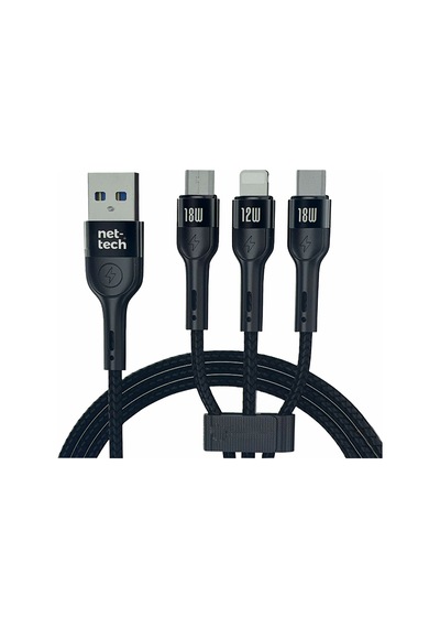 Nettech Nt-dc13 İp Örgü 100 Cm Usb To Micro + Lightning + Type-c Şarj Ve Data Kablosu
