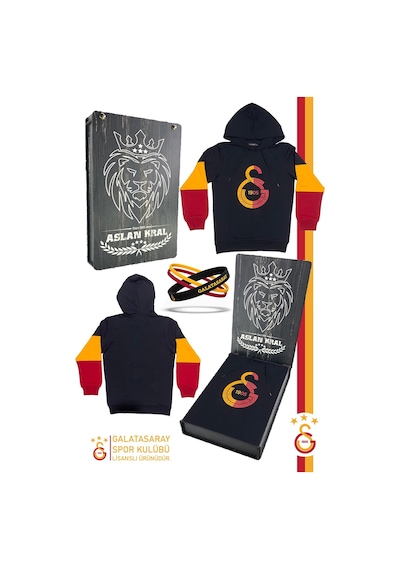 Galatasaray Orijinal Logo Kapüşonlu Sweat Bileklik Set Kutulu 091 Siyah