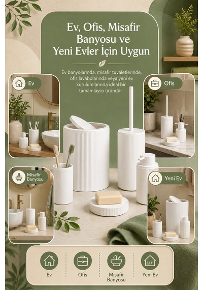 Şık Görünümlü Beyaz Banyo Aksesuar Takımı 5 Parça Günlük Kullanıma Uygun Set
