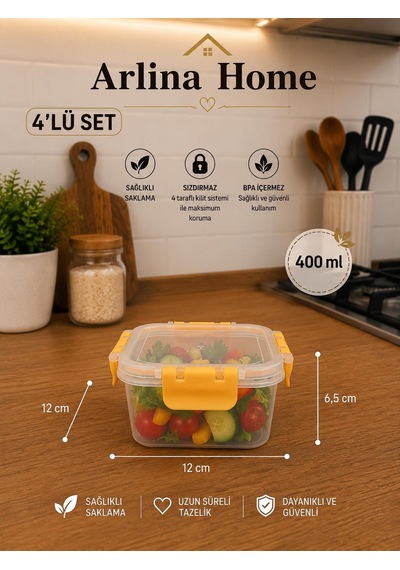 Softchef Sızdırmaz Kare 4 Lü Saklama Kabı Sarı 10 L