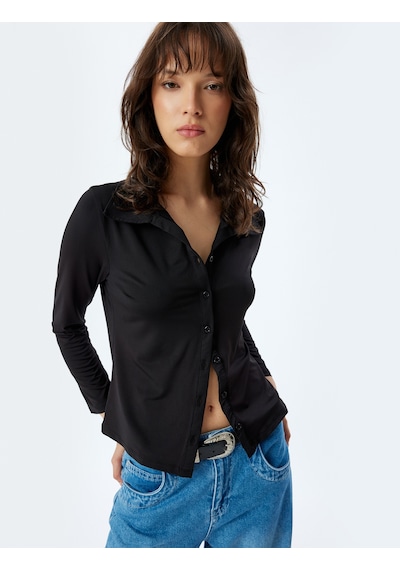 Koton Slim Fit Basic Gömlek Uzun Kollu Siyah 5wak60005ek Siyah