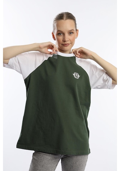 Kadın Oversize Fit Reglan Kol Basic Tişört Haki