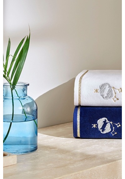 Burc Beyaz-indigo 2li Havlu Balık