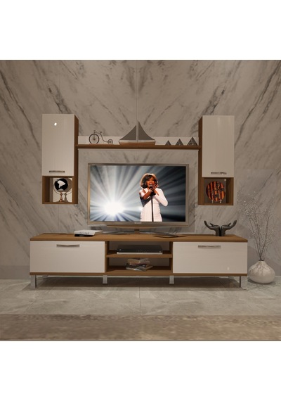 Decoraktiv Eko 5da Slm Dvd Krom Ayaklı Tv Ünitesi Tv Sehpası Ceviz - Beyaz
