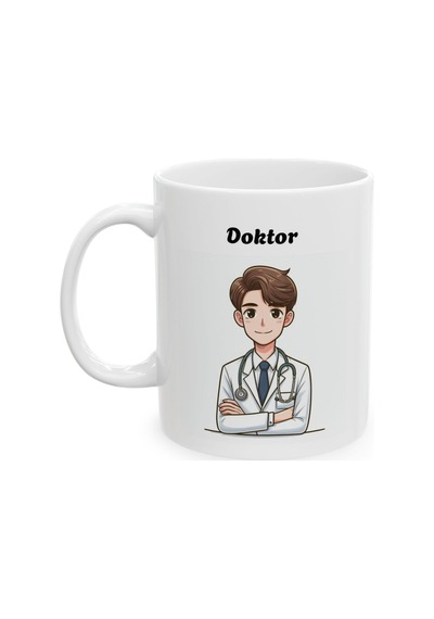 Erkek Doktor Hediyelik Baskılı Porselen Beyaz Lüks Kupa Bardak Beyaz