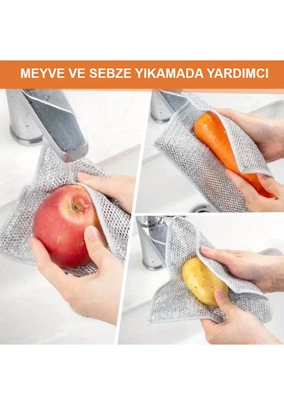 Nobera Çift Taraflı Tel Ovma Bezi Teflon Çelik Ve Hassas Yüzeyler Için Ideal Telli Mutfak Bezi 3 Adet Gri