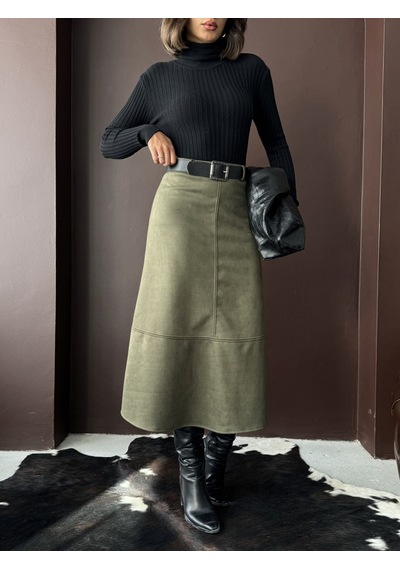 Verymoda Süet Uzun Etek F2004 Haki