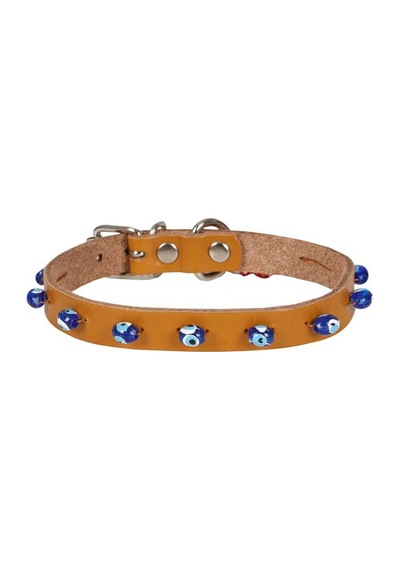 Cattie Boncuklu Deri Kedi Boyun Tasması L 1.2x25-29CM Camel