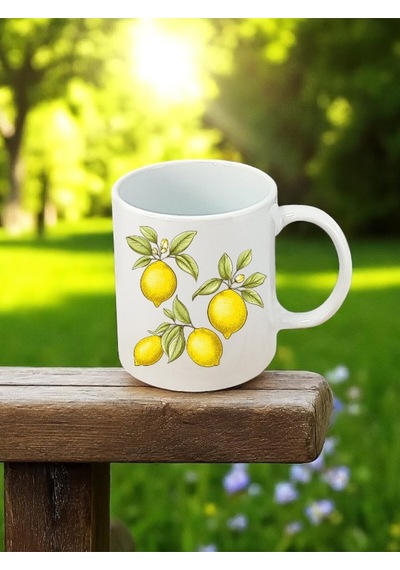 Limonlar Baskılı Beyaz Kupa Bardak - Anne Için Doğum Günü Hediyesi Hediyelik Eşya
